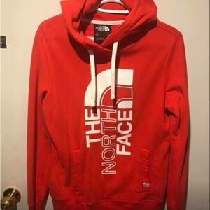 The North Face Men's Red Crewneck Hoodie with White Logo